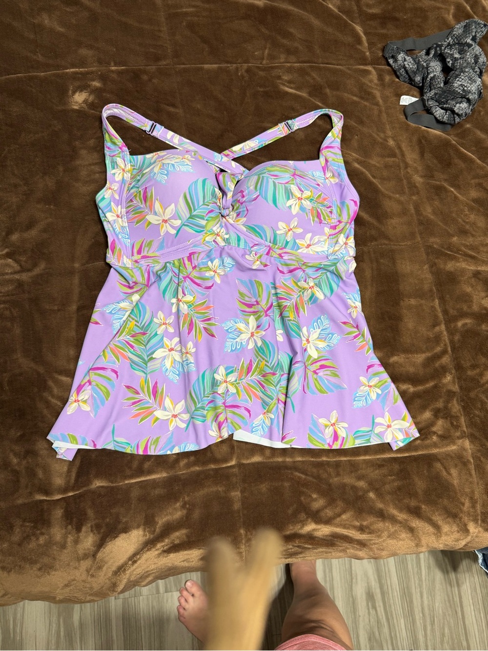 Woman’s size 2x torrid Lavender Tropical Floral Tankini Top - Picture 4 of 14